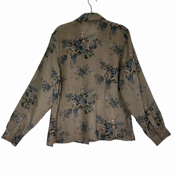 Van Heusen Women's Floral Long Sleeve Button Up Shirt in Taupe - Size L - Picture 2 of 5